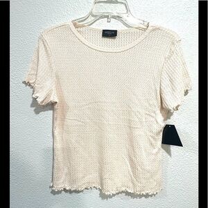 GEMSTONE lettuce trim knit cream top size XL
